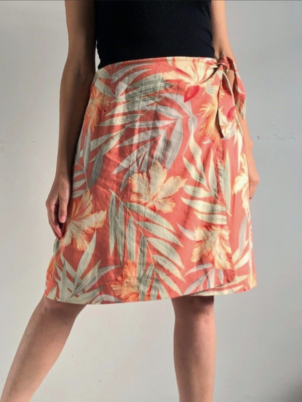 Tommy Bahama Vintage Silk Blend Terracotta Hawaiian Print Side Tie Wrap Skirt- L - Picture 4 of 12